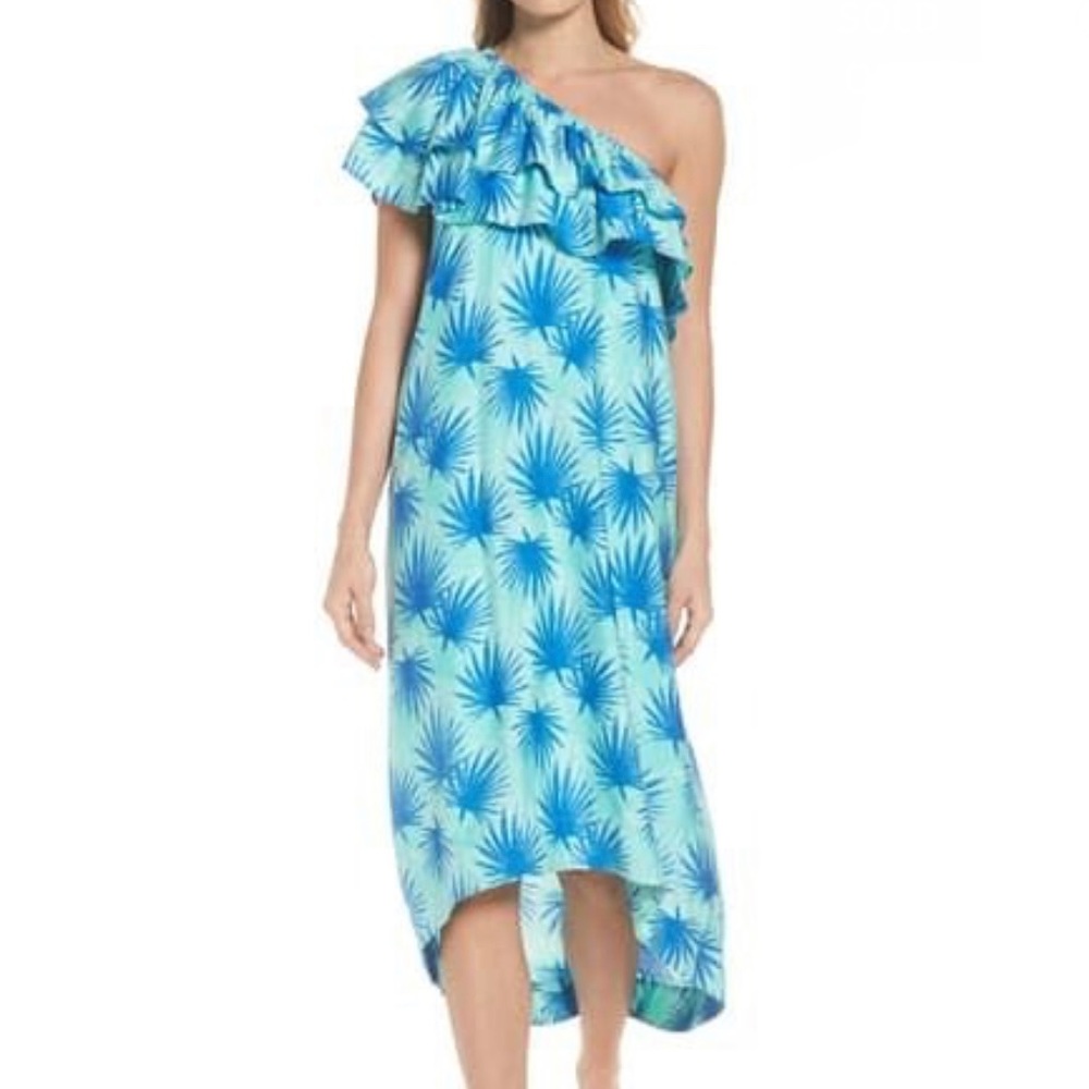 VINEYARD VINES Palm Leaf Tree One Shoulder High Low Summer Beach Party Dress